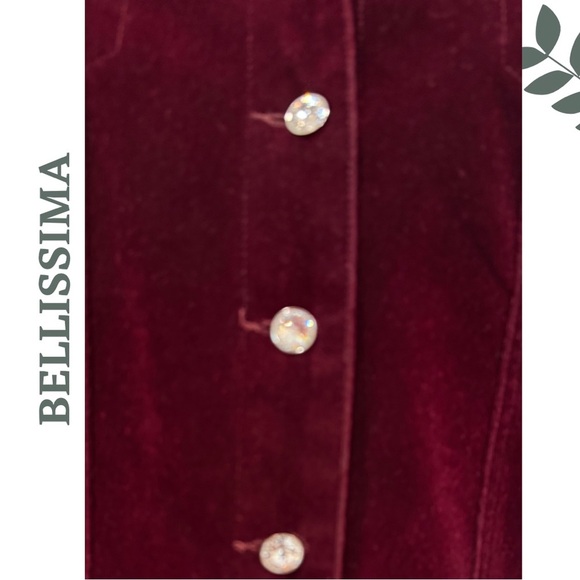 BELLISSIMA Burgundy Velvet Blazer Jacket Rhinestone Buttons– Size Large - Picture 5 of 7